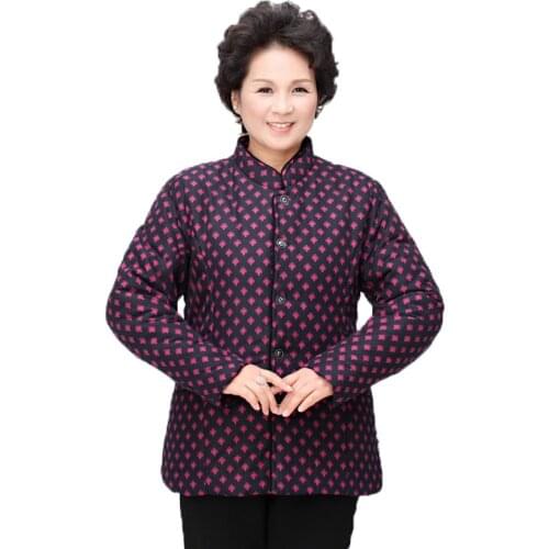 2020 Winter Jackets Middle-aged and Elderly Womens Cotton Coat Stand-up Collar Large Size Printed Plush Thick Warm Outwear 4XL