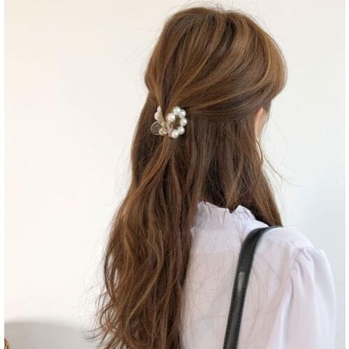 1pc Lovely Flower with Pearl Hair Claw Clips for Women Girls Hairpin Crab Headband for Hair Wash Face Accessories Ornament