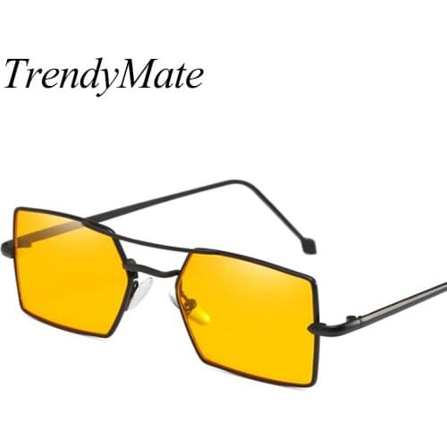 2018 Square Sunglasses Women Men Retro Fashion Yellow Black Sun Glasses Brand Mirror Glasses Ladies Sunglasses Women 1345T