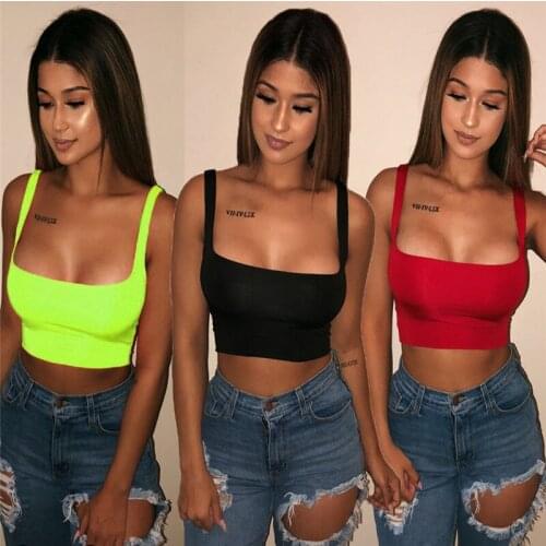 Sexy Women Solid Strappy Vest Crop Top Summer Sleeveless Slash Neck Tanks Beach Womens Clothing Sports Tank Tops Casual Clothes