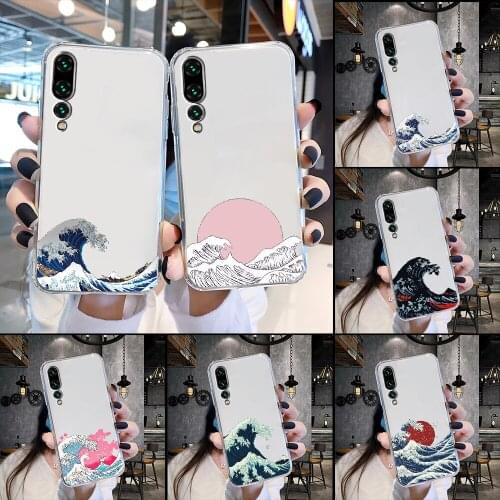 Wave Art japan aesthetic Phone Case For Huawei P Mate P10 P20 P30 P40 10 20 Smart Z Pro Lite 2019 transparent 3D Etui tpu back