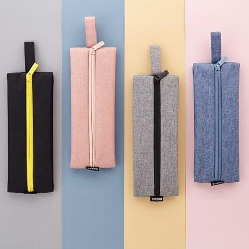 Angoo Simple Light Pen Case Pencil Bag 4 Color Available Fabric Handle Storage Pouch Stationery Organizer Office School A6463