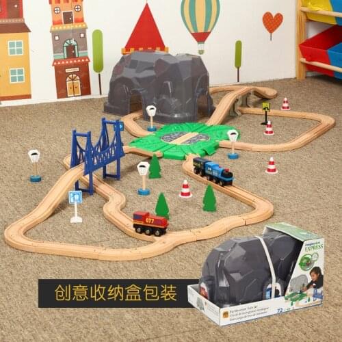 Dashandong train track toy set compatible with wooden train track small train scene large size comes with storage box A12