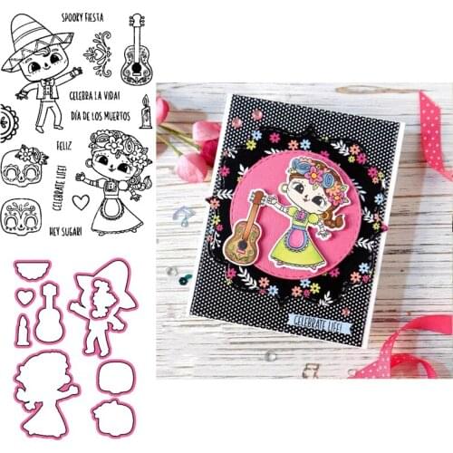 Day of the Dead Clear Stamps with Metal Cutting Dies for Diy Scrapbooking Handmade Paper Cards Silicone Transparent Stempels Sea