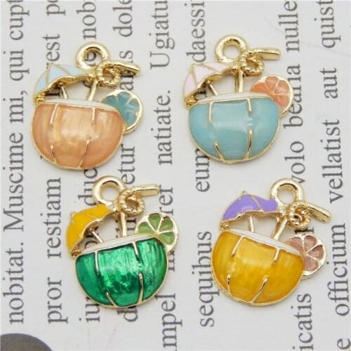 Julie Wang 4PCS Enamel Small Juice Charms Alloy Mixed Colors Gold Tone Drink Pendants Bracelet Jewelry Making Accessory