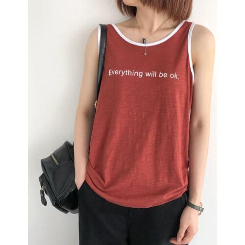 Soft Slub Cotton Camisole Womens Summer New Loose Letter Printing Sleeveless Cotton Top Bottoming Shirt Tank Blusa 2021 zh620