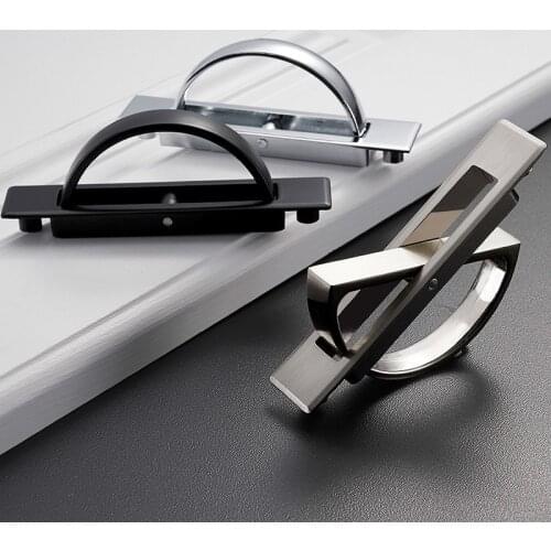 JD Tatami Hidden Door Handles Zinc Alloy Recessed Flush Pull Cover Floor Cabinet Handle Bright Chrome Dark Furniture Hardware