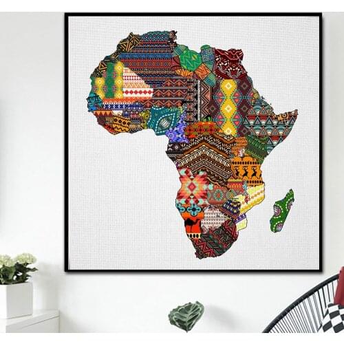 Map of Africa in Pattern Style Canvas Poster African Art Painting HD Printed Picture Wall Art Decoration Living Room Cuadros