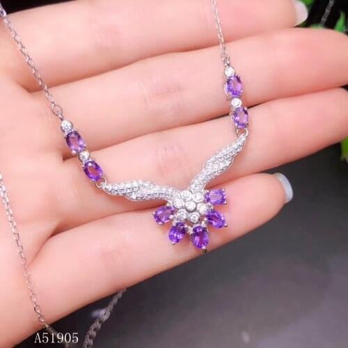 KJJEAXCMY boutique jewelry 925 sterling silver inlaid natural amethyst gemstone female luxury necklace support detection