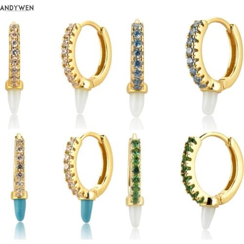 ANDYWEN 925 Sterling Silver 9.5mm Gemstone Spike Hoops Circle Loops Huggies Luxury Special Shape Luxury Jewelry For European