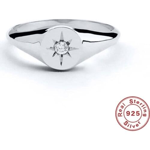 GS 925 Sterling Silver Rings For Women Round Eight-Pointed Star Zirconia Diamond Ring Anel Masculino Luxury Jewelry Gift