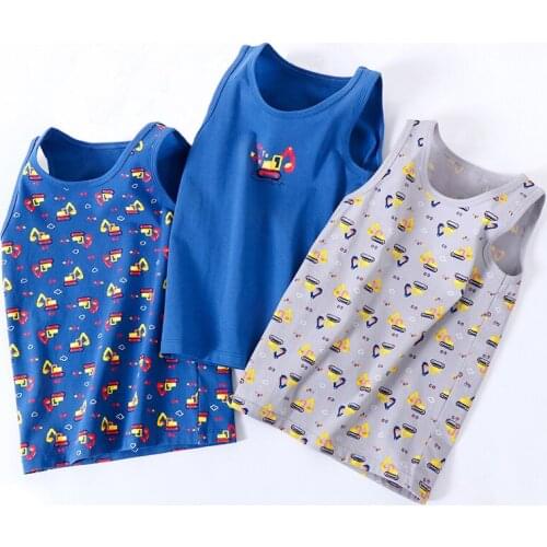 3pcs Set Boy Summer t shirt 2021 Cartoon Children Undershirt Cotton Boy Sleeveless Tanks Kids Car Print Clothes Boys t-shirt