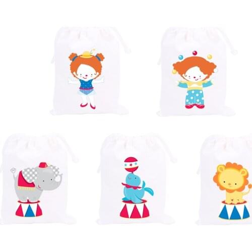 Circus Theme Party Favor Bags Animals Candy Bags Birthday Gift Bags Event Birthday Baby Shower Party Container Supplies 5PCS