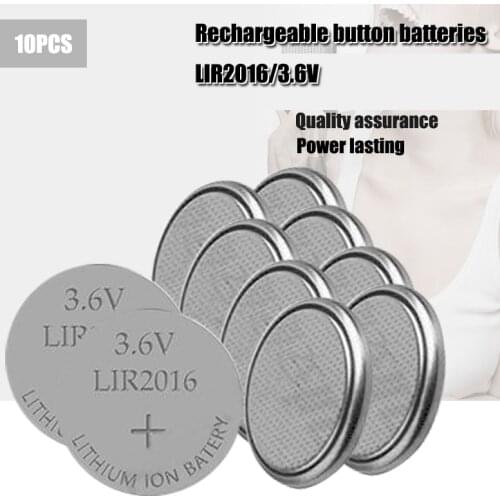 10PCS Li-Ion Rechargeable Button Cell LIR2016 Recharged 500 Times Replace for Car Keys CR2016 Battery 3.6V Batteries