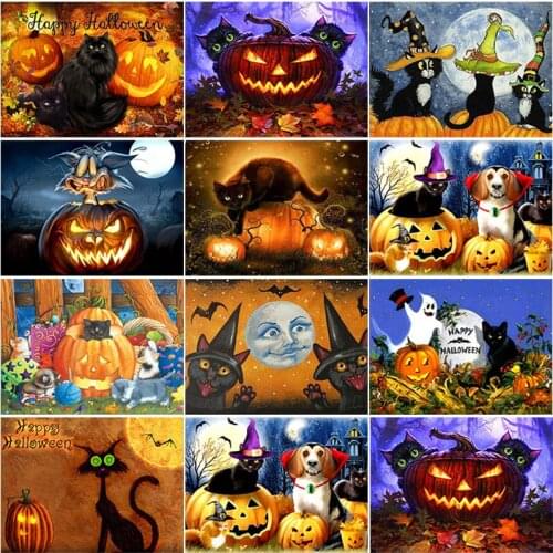 DIY Diamond Painting Kits for Children Cross Stitch Set Rhinestone Mosaic Diamond Embroidery Halloween Cat Handmade Art Gift