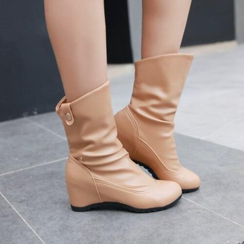 New New Winter Women white Boots Casual Warm Fur Mid-Calf Boots shoes Women Slip-On Round Toe wedges Snow Boots shoes Large size