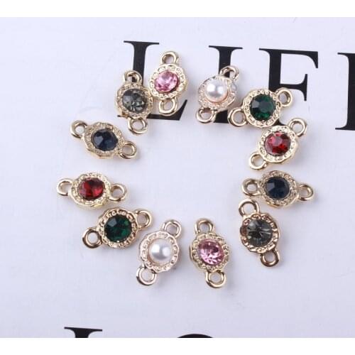 20pcs/Lot 9*16mm Gold Color Alloy Colorful Crystal/Pearl Charm Connector Charms For DIY Necklace/Bracelet Jewelry Making