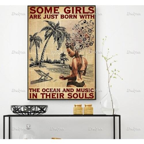 Bikini Girl Poster Some Girls Are Just Born With The Ocean And Music Summer Wall Art Prints Home Decor Canvas Floating Frame