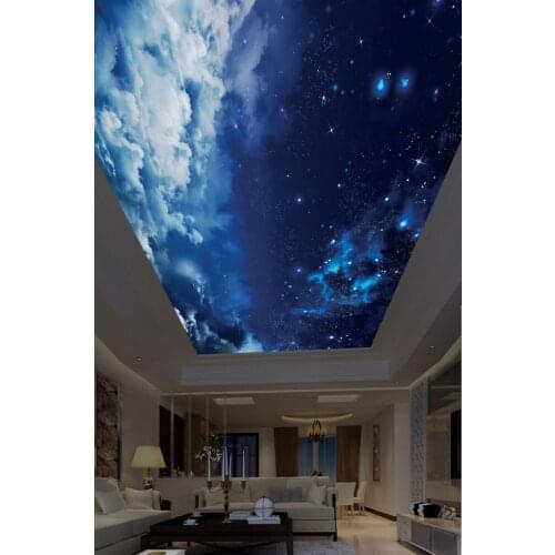 Custom 3D Photo Wallpaper ceilings Beautiful starry sky, blue sky, white clouds, childrens room, mural ceiling