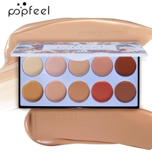 POPFEEL 10 Color Facial Concealer palette Full Coverage Acne Red Blood Concealer Cream Long Lasting Waterproof Stick Base Primer