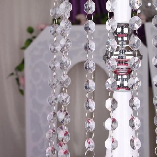 Romantic Octagonal Diamond Acrylic Crystal Curtain For Wedding Garlands Chandelier Beaded Decoration Hanging Y4N9