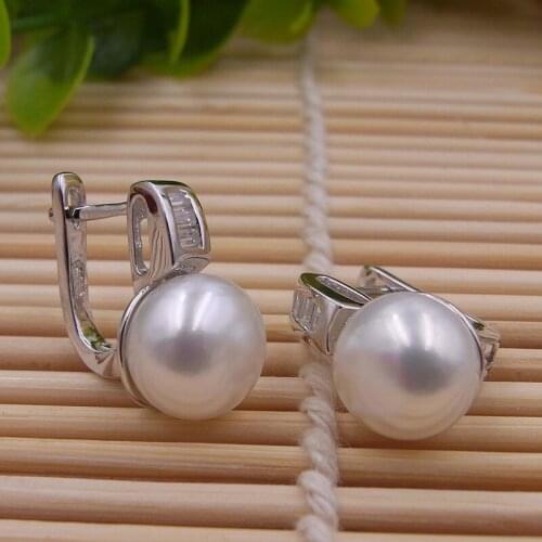 1lot=20pairs hand polished 925 pure silver earring with natural freshwater pearls womens hoop earrings Wholesale promotion
