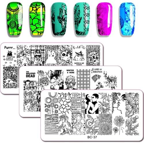WAKEFULNESS Cute Animal Pattern Nail Stamping Plates Halloween Image Nail Art Template Rectangle Stamp Manicure Nail Stencils