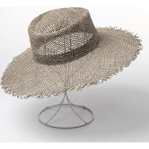 Fashion Summer Natural Grasses Hat Women Seagrass Straw Hat Wide Brim Beach Visor Protection Sun Hats Casual Boater Hat Sunhat