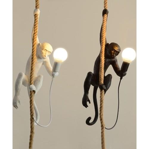 Resin Black White Gold Monkey Lamp Pendant Light For Living Room Lamps Art Parlor Study Room Led Lights lustre With E27 Led Bulb