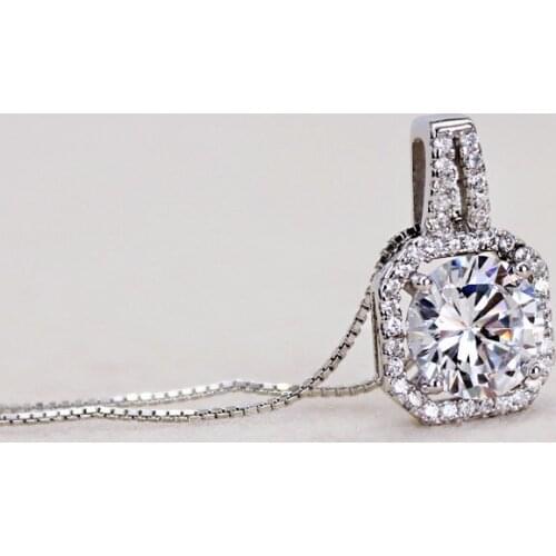 Sterling Silver S925 Diamonds Necklaces Pendants for Women Christmas Square Silver Wedding Office Fine Jewelry Gift Career