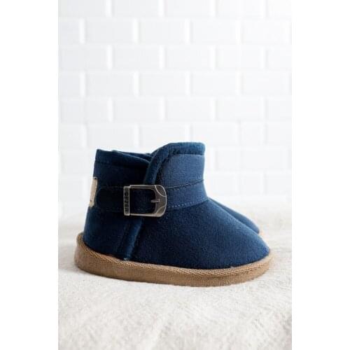 Navy Blue Daily Kids Domestic Sheepskin Panduf Boots Light Shoes Son-Slip Sole Soft Material