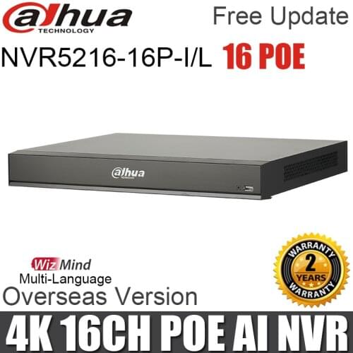 Dahua Network Video Recorder NVR5216-16P-I/L 16Channel 1U 16PoE ports WizMind Max support 16MP Resolution 4K AI NVR Original