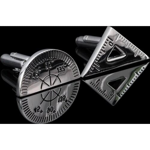 High Quality Silvery Protractor&Triangle Rule Mix Cufflinks for mens brand cuff links luxury Gemelos cufflinks Free Shipping