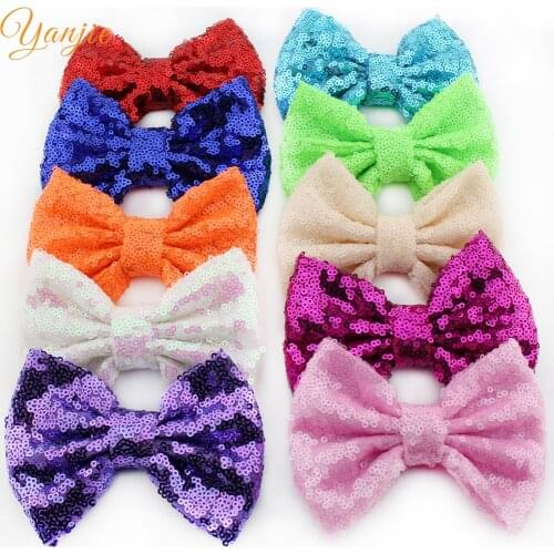 44 Colors Hot-sale 5" Sequins Hair Bows Without clip Festival Kids DIY Handmade Barretes Hair Accessories For Women Headwear