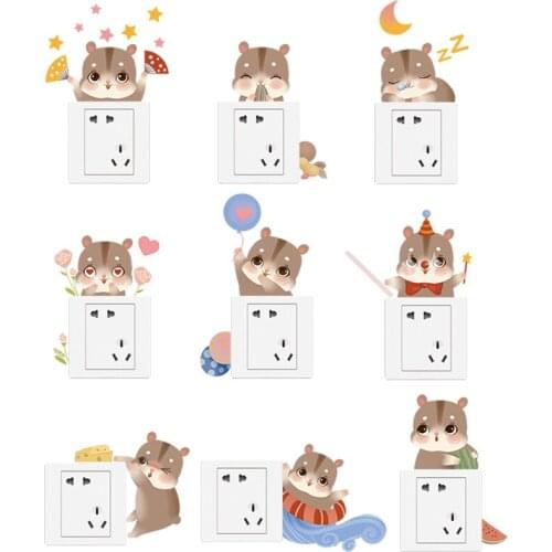 Funny Animals Patterns Switch Stickers For Kids Room Home Decoration 3D Wall Decals Diy Cartoon Hamster Mural Art Wall Stickers