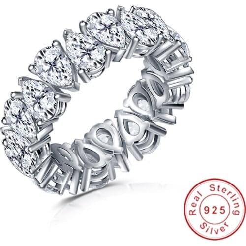 Eternity Band ring Pear cut AAAAA cz 925 Sterling silver Engagement Wedding Rings for women Bridal Fine Party Jewelry Gift