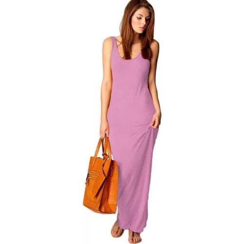 Women Summer Dress Elegant Fashion Solid O-Neck Sleeveless Long Party Dress Plus Size Slim Streetwear Casual Maxi Beach Vestidos