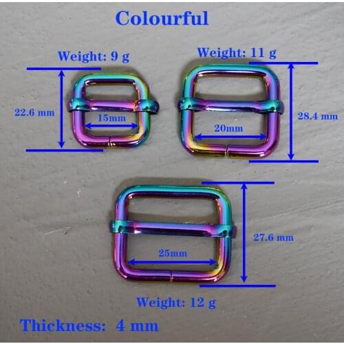 1 Pcs 15/20/25mm Colourful Metal Slider Adjustment Slides Tri-glides Roller Pin Buckles Handbag Strap Slider Adjuster Belt