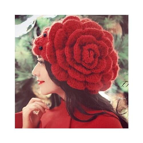 2016 Winter cute knitted caps,womens flower warm Berets Lady Beanie Hat