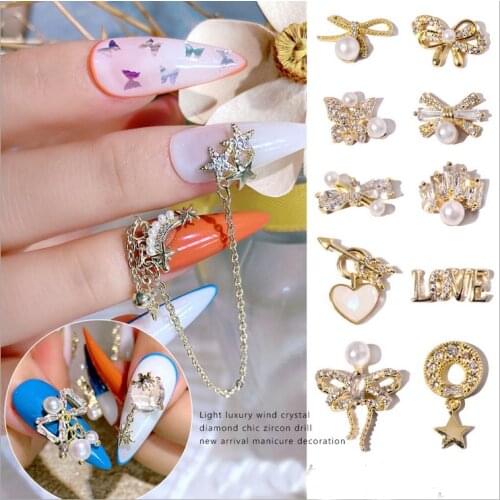 3PCS, 3d Nail Art Fashion Shapes Alloy With Zircon Crystal Rhinestones For Nail Tips Decorations