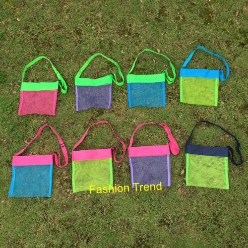 30pcs/lot new arrival 8 colors kids seashell bag monogram mesh bag children beach toys collection storage bag crossbody bag
