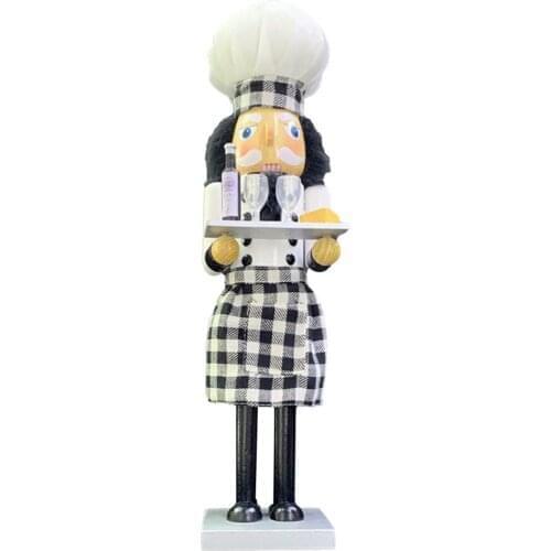38CM Nutcracker Christmas Hand Painted Nutcracker Black White Chef Christmas Tree Pendant Dolls Birthday Gift Home Ornament