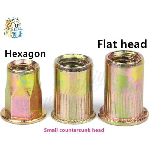 50Pcs M3 M4 M5 M6 M8 Zinc Plated Carbon Steel Knurled Nuts Rivnut Flat Head Threaded Rivet Insert Nutsert Cap Rivet Nut