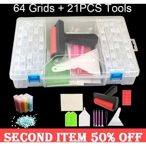 64 Girds 5D DIY Diamond Painting Tools Storage Box Rhinestone Container Box Diamond Painting Accessories Pen Sets Organizer Case
