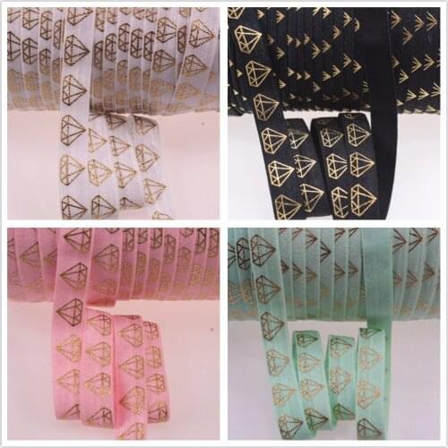 8 colors gold foil diamond printed fold over elastic 100yards per lot, 5/8 inch fold over elastic