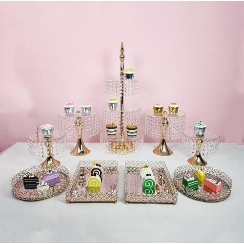 1pcs-9pcs Gold Acrylic Round Metal Crystal Cupcake Dessert Display Tray Rack Kitchen Cake Tools Wedding Decorations