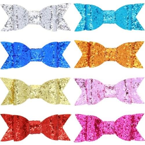 10cm glitter sequin PU bows with clip glitter tinsel swallow tail bowknot