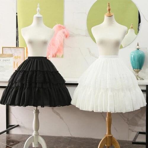 Lolita Cosplay Petticoats White Black Chiffon Lace Short Ball Gown Crinoline Bridal Petticoats Underskirt