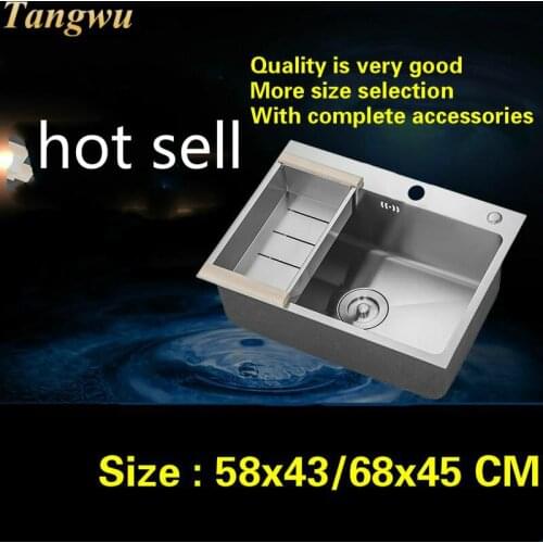 Free shipping kitchen sink durable 304 stainless steel hand made single slot hot sell 580x430/680x450 MM