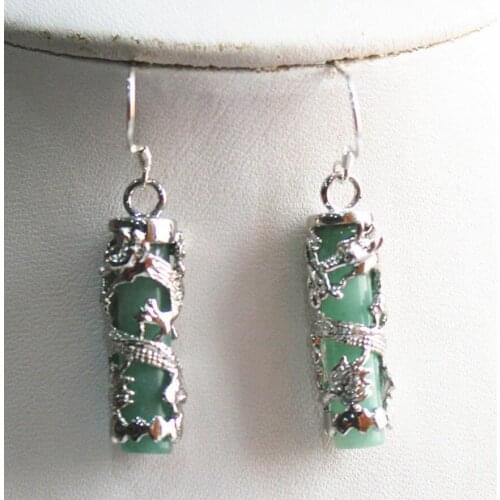 Free Shipping unique Amazing light Green natural jade Dragon Earring good